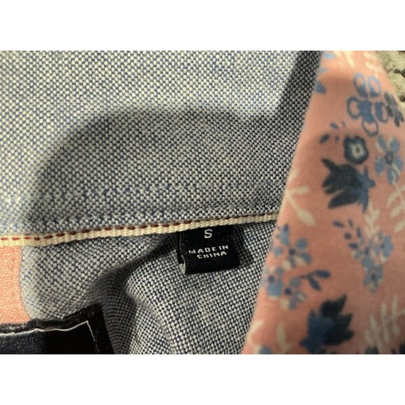 7 Diamonds Button Up Small Pink Floral Print Short Sleeve Front Pocket - Picture 7 of 11